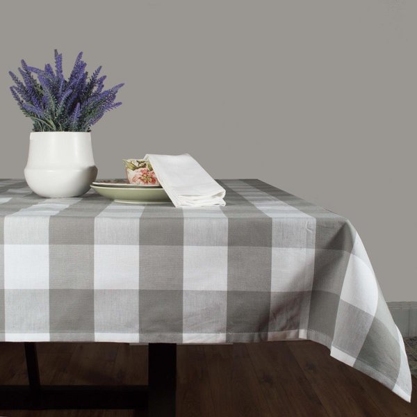 Dunroven House 60 x 84 in Farmhouse Check Square Tablecloth Gray  White RK820GY